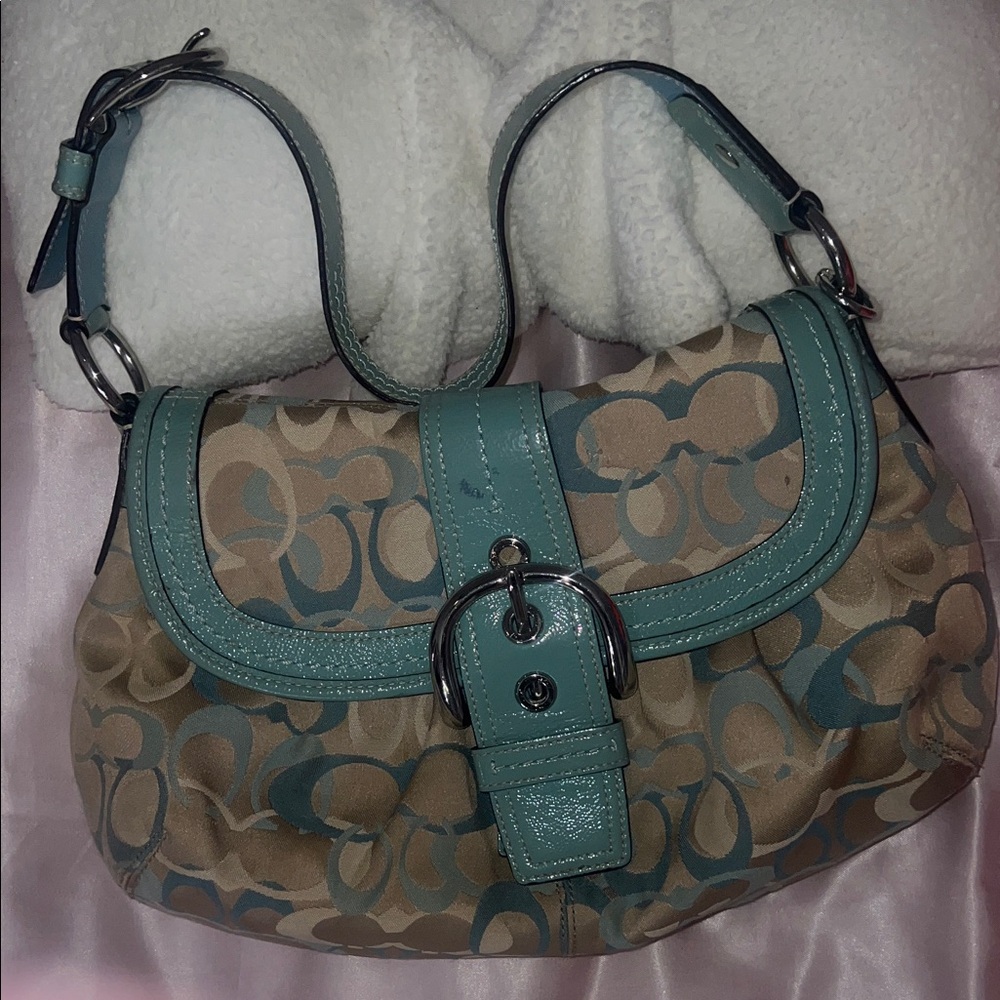 Coach Tan and Teal Shoulder Bag